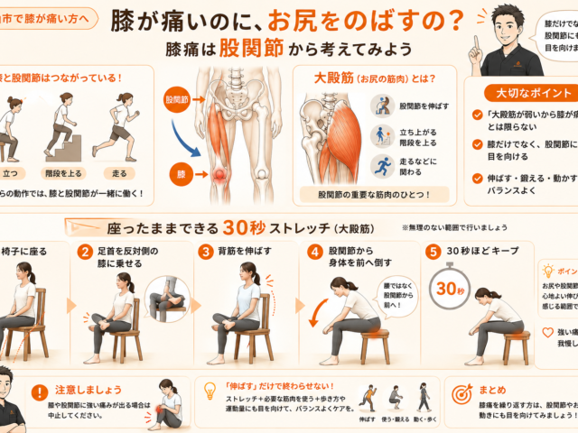 小山市で膝が痛い方へ｜膝が痛いのにお尻を伸ばすの？｜大殿筋と膝痛の関係